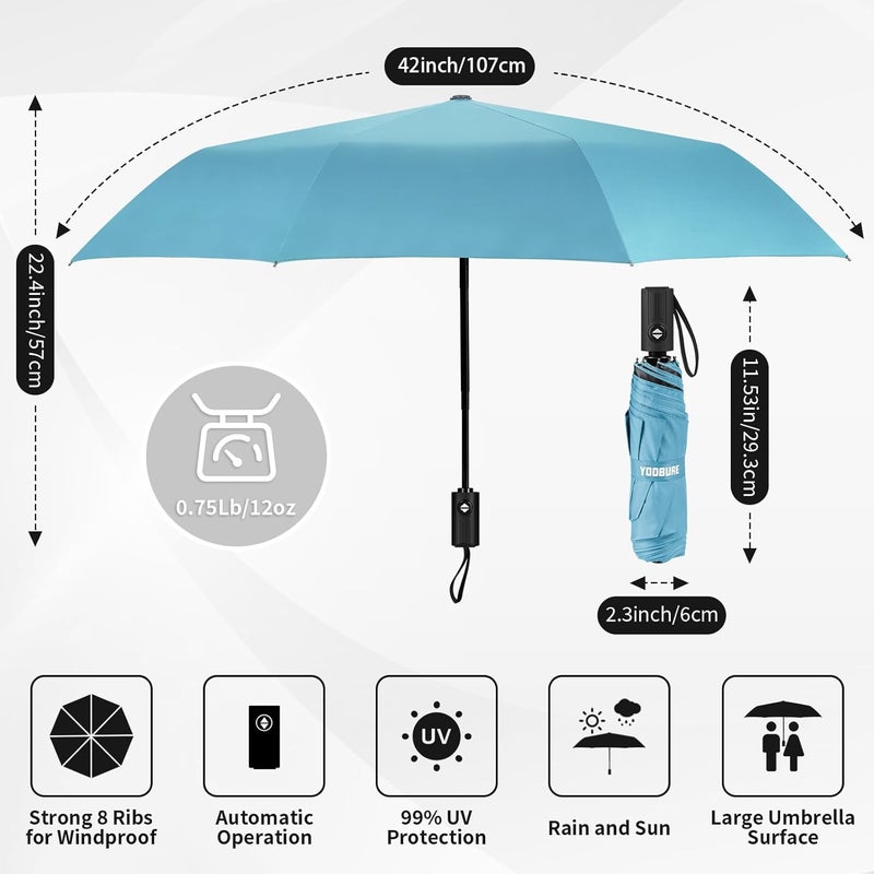 Yoobure Windproof Travel Umbrella - Automatic Umbrellas for Rain, Compact Folding Umbrella with UV Protection, Lightweight Portable Design for Backpack/Walking/Car, Sun & Storm Ready - Image 2